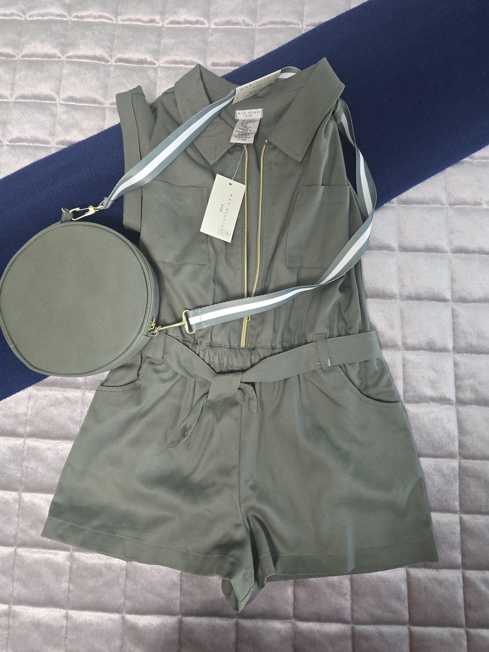 Max Studio Olive Green Sleeveless Utility Romper with Belt